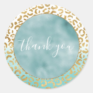 Aqua Mint Waterverf Gold Leopard Print   Ronde Sticker