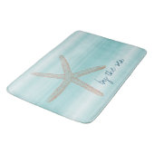 Aqua Mint White Beach Vibes Starfish Badmat (Gekanteld)