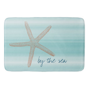 Aqua Mint White Beach Vibes Starfish Badmat