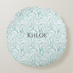 Aqua Mint White Swirls Kerstmis Rond Kussen