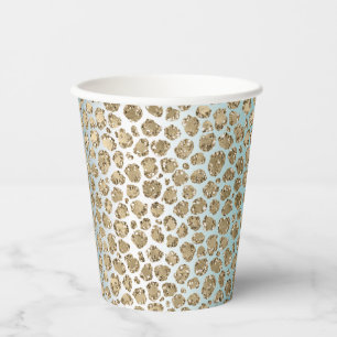 Aqua Mint Wit Goud Glitter Luipaard Papieren Bekers