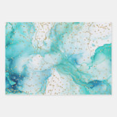 Aqua Mint Wit Goud Kerstboom Inpakpapier Vel (Voorkant 3)