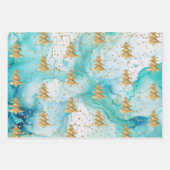 Aqua Mint Wit Goud Kerstboom Inpakpapier Vel (Voorkant)