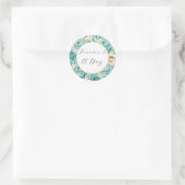 Aqua Mint Witte Bloemen Bruiloft Ronde Sticker (Tas)