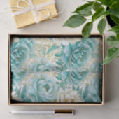 Aqua Mint Witte Bloemen Bruiloft Tissuepapier (Geschenk)
