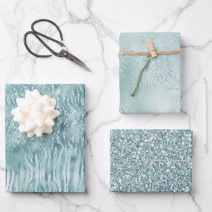 Aqua Mint Zebra Print Confetti Glitter Inpakpapier Vel