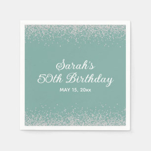 Aqua Mint Zilver Diamant Glitter 50ste Verjaardag Servet
