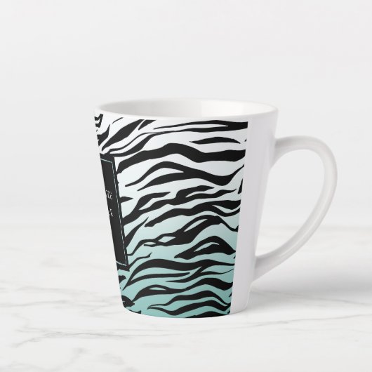 Aqua Mint Zwart Zebra Print Ombre Latte Mok (Rechts)