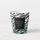 Aqua Mint Zwart Zebra Print Ombre Latte Mok (Voorkant)