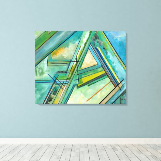 Aqua Modern Art Abstracte kleurrijke canvasprints Canvas Afdruk (Insitu (Houten vloer))