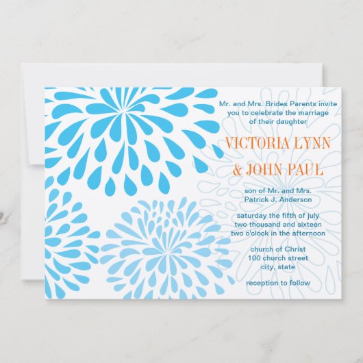 Aqua Modern Floral Chrysanthemum Wedding Kaart (Voorkant)