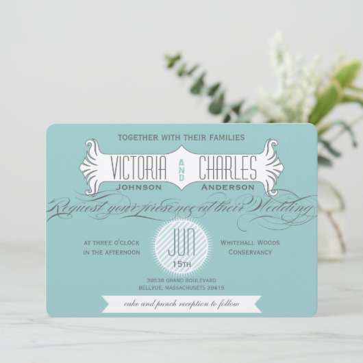 Aqua Modern Typografie Weddings Kaart (Staand voorkant)