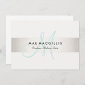 Aqua Monogram FAUX Silver Stripe Cadeaubon (Voorkant / Achterkant)