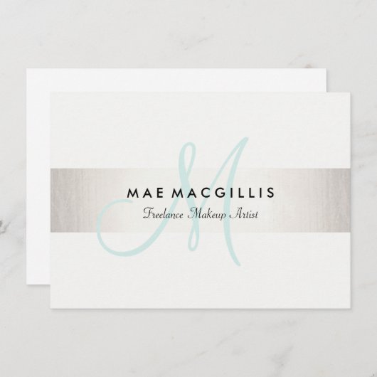 Aqua Monogram FAUX Silver Stripe Cadeaubon (Voorkant / Achterkant)