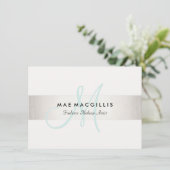 Aqua Monogram FAUX Silver Stripe Cadeaubon (Staand voorkant)