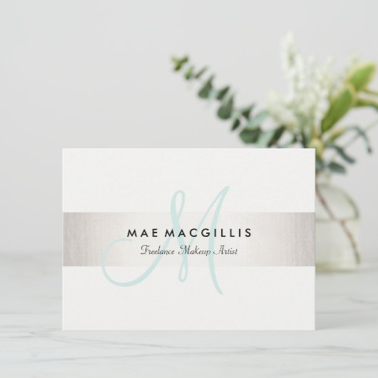 Aqua Monogram FAUX Silver Stripe Cadeaubon (Staand voorkant)