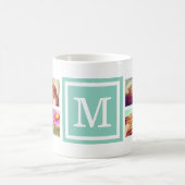 Aqua Monogram Instagram Foto Collage Mok (Center)