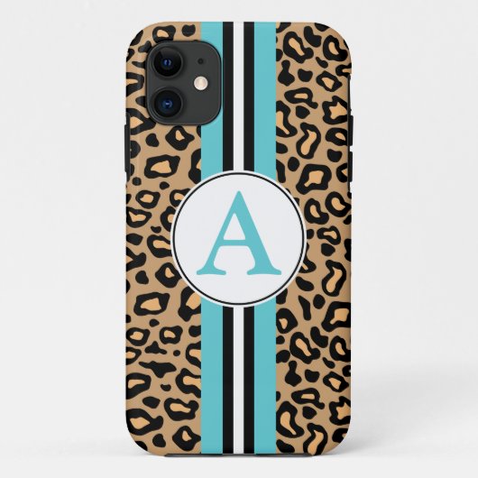 Aqua Monogram Leopard iPhone 5 Case Mate (Achterkant)