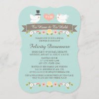 Aqua Monogram Tortelduifjes Bridal Shower Invitati