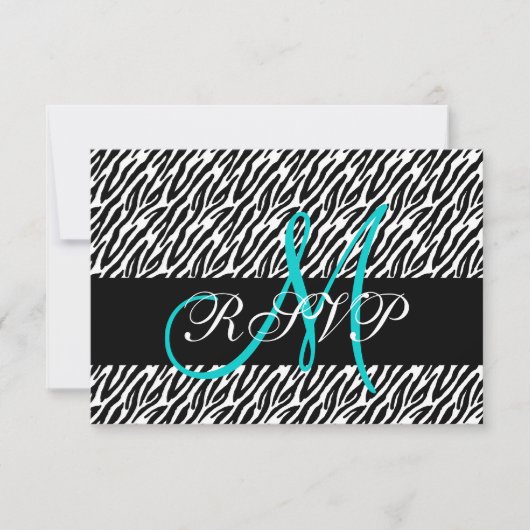 Aqua Monogram Zebra Print Wedding Carte RSVP (Devant)