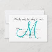 Aqua Monogram Zebra Print Wedding Carte RSVP (Dos)