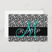 Aqua Monogram Zebra Print Wedding Carte RSVP (Devant / Derrière)