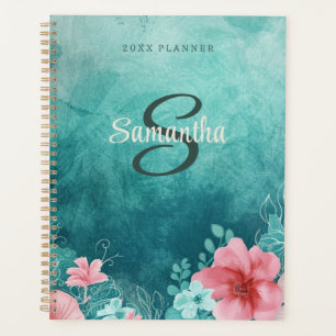 Aqua Monogramme Nom Monogrammé 2025 Planificateur