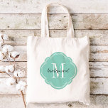 Aqua Monogramme Sac fourre-tout Bridesmaid<br><div class="desc">Sacs fourre-tout de mariage monogrammed tendance personnalisés avec un original monogramme personnalisé,  texte d'aide-mémoire ou ajouter un nom ou un autre message. Cliquez sur Customiser pour modifier les polices de texte et les couleurs afin de créer un cadeau unique pour vos demoiselles d'honneur et votre mariage !</div>