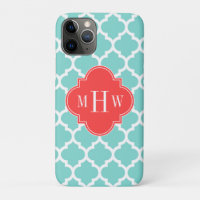 Aqua Moroccan #5 Coral Red 3 Initiaal monogram