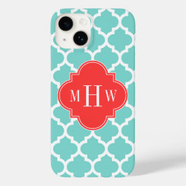 Aqua Moroccan #5 Coral Red 3 Initiaal monogram Case-Mate iPhone 14 Hoesje