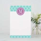 Aqua Moroccan Tiles Lattice Specialized Briefpapier (Staand voorkant)