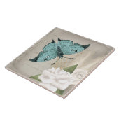 Aqua Moth on White Roses Ephemera Tegeltje (Zijkant)