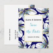 Aqua, motif floral à feuille d'or, carte de sauveg (Devant / Derrière)