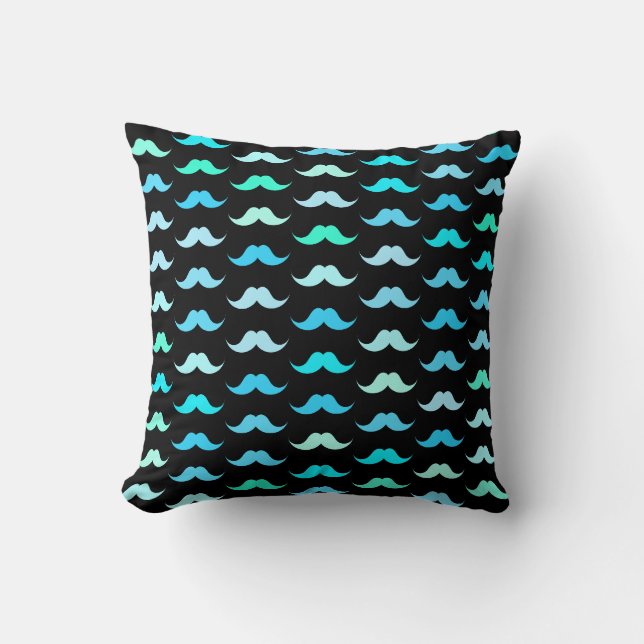 Aqua Mustaches Black Kussen (Voorkant)