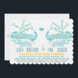 Aqua & Mustard Yellow Peacock Invitations de maria<br><div class="desc">Cute Vintage Peacocs Playbill Fonts Cerise Blossoms et un Coeur Whimsical Bright Aqua et Mustard Jaune Turquoise et gris</div>