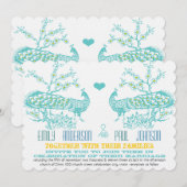 Aqua & Mustard Yellow Peacock Wedding Invitations Kaart (Voorkant / Achterkant)
