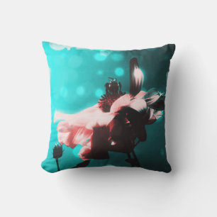 Aqua N Pink Sunflower N Bee Retro Coussin extérieu
