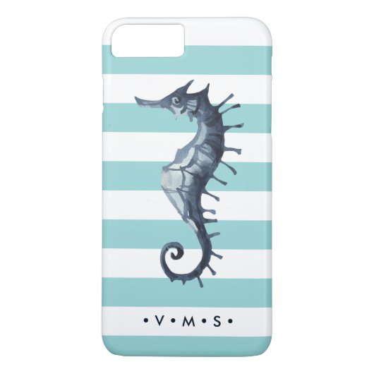 Aqua Nautical Seahorse gepersonaliseerd monogram Case-Mate iPhone Case (Achterkant)