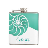 Aqua Nautilus Shell met Custom Monogram Heupfles (Voorkant)