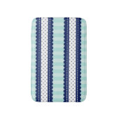 Aqua Navy Blue Stripes en Polka Dots Pattern Badmat (Voorkant Verticaal)