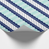 Aqua Navy Blue Stripes en Polka Dots Pattern Cadeaupapier (Hoek)