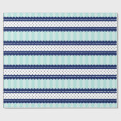 Aqua Navy Blue Stripes en Polka Dots Pattern Cadeaupapier (Vlak)