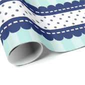 Aqua Navy Blue Stripes en Polka Dots Pattern Cadeaupapier (Rol Hoek)