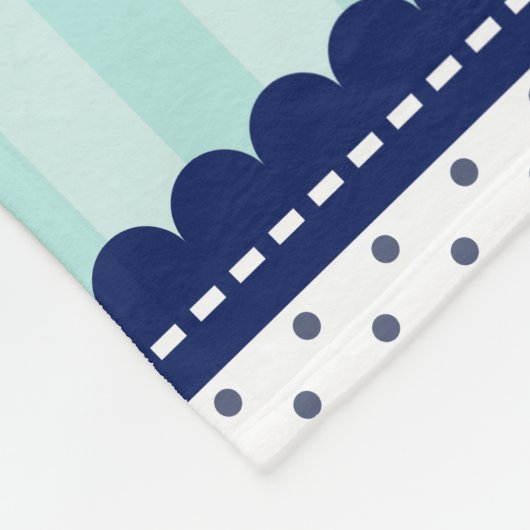 Aqua Navy Blue Stripes en Polka Dots Pattern Fleece Deken (Hoek)