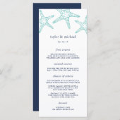 Aqua & Navy Starfish Wedding Menu Kaart (Voorkant / Achterkant)