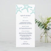 Aqua & Navy Starfish Wedding Menu Kaart (Staand voorkant)