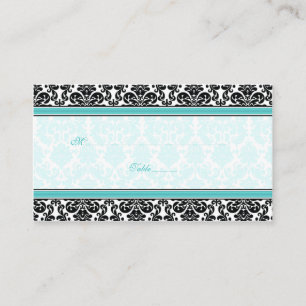 Aqua, Noir, Mariage damassé Blanc Cartes de Place