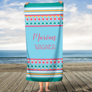 Aqua Nom personnalisé Turquoise Serviette de bain 