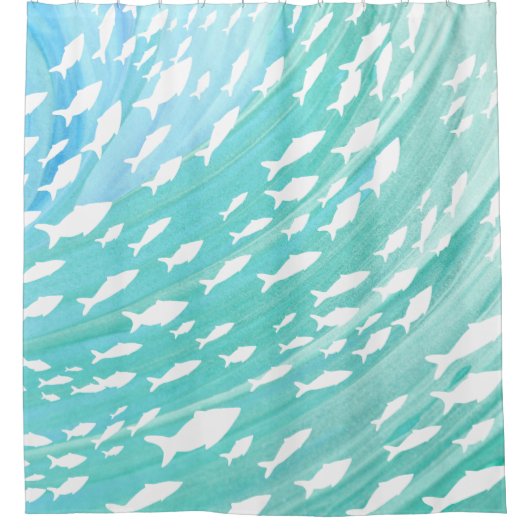 Aqua Ocean Fish Beachy Pattern Douchegordijn (Voorkant)
