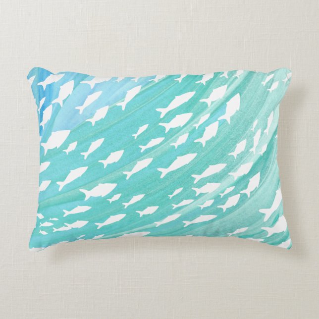 Aqua Ocean Fish Nautical Accent Kussen (Voorkant)